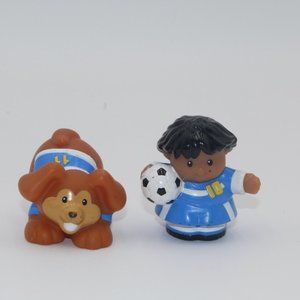 Fisher Price Little People SOCCER BALL PLAYER Blue 10 Jersey Shirt & Dog Blue 11